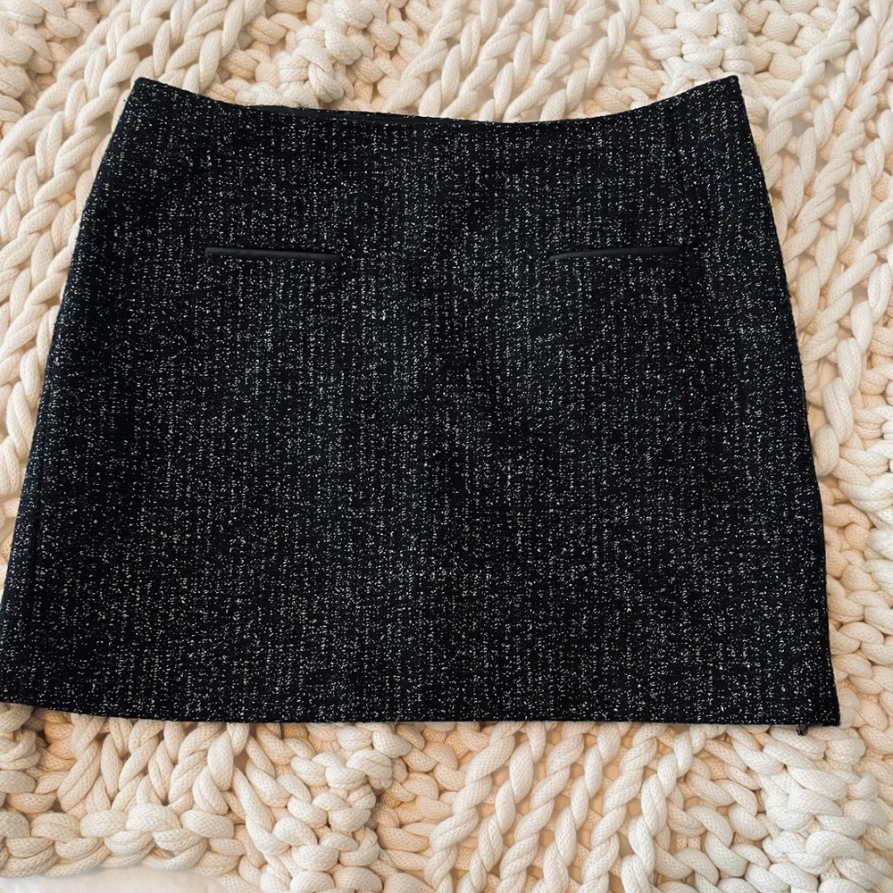 Tweed Black/ white mini shirt w/ faux leather accents